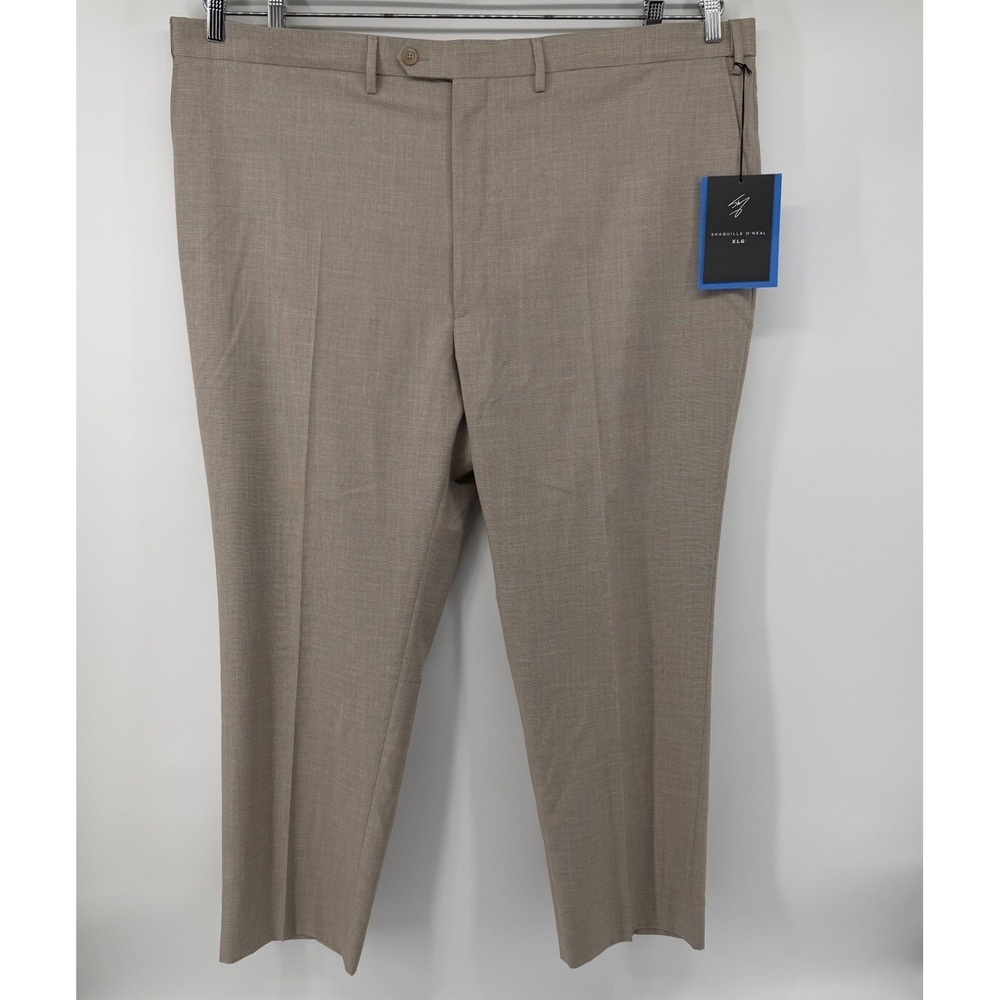 Shaquille O'Neal Men's XLG Big & Tall Stretch Dress Pants 48W x 30L Khaki new - Picture 2 of 6